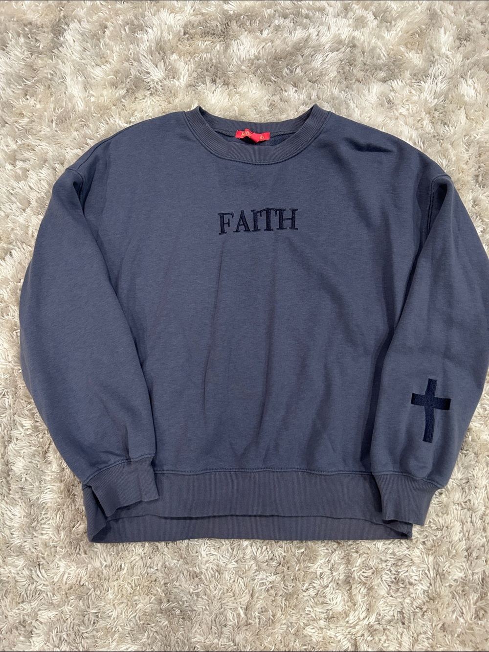 Embroidered FAITH Crewneck Sweatshirt - Navy